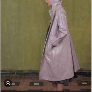 Lilith Paris Hooded Raincoat Sz 2 Pink Lagenlook Linen Polyurethane Linen Medium